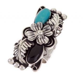 Artisan Crafted Sterling Multi Gemstone Floral Motif Ring —