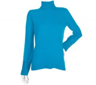 Precious Fibers 2 Ply Cashmere Turtleneck w/Extended Button Cuffs 