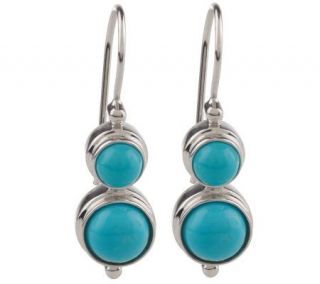 Turquoise Sterling Double Cabochon Drop Earrings —