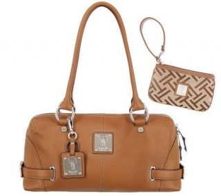 Tignanello Leather Satchel and Signature Print Wristlet with Keychain 