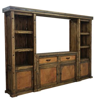 Copper Wall Unit and TV Stand Entertainment Center Rustic 4 Piece