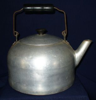 Antique Aluminum Comet Tea Kettle with Wooden Handle