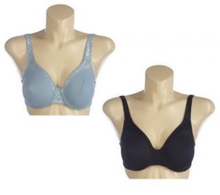 Barely Breezies Set of 2 Microsolid and Lace Support Bras —