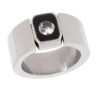 Diamonique Stainless Steel Museum Style Wide Band Ring —