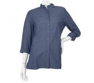 Denim & Co. 3/4 Sleeve Stretch Denim Button Front Woven Shirt