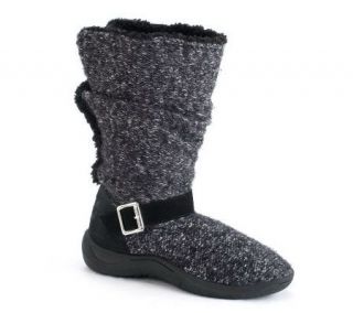 Muk Luks Fluffy Cable Knit Belted Scrunch Boots —