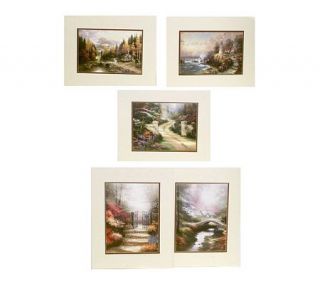 Set of 5 Matted Folio Prints by Thomas Kinkade —