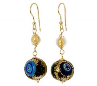 Murano Glass Gold Plated Sterling Colorful BeadDangle Earrings 