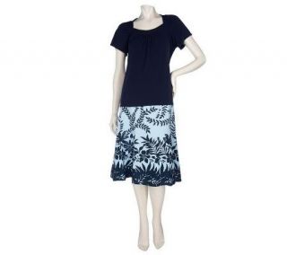Susan Graver Liquid Knit Shirt and Cool Peach Skirt Set —