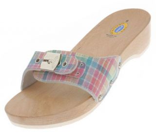 Original Dr. Scholls Leather & Wood Slide Sandals —