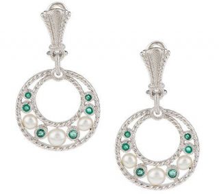 Judith Ripka Sterling Cultured Pearl & 0.60 cttw EmeraldEarrings
