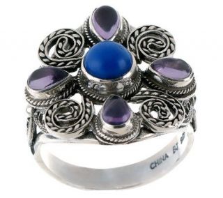 Artisan Crafted Sterling Lapis and Amethyst Ring —