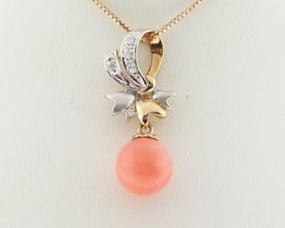 coral diamonds solid 14k two tone gold pendant charm