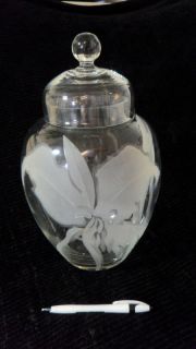 Perry Coyle Signed Flower Engraved Glass Vase w Lid WOW Satisfaction