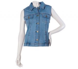 Denim & Co. Denim Vest with Flap Pockets and Contrast Stitching