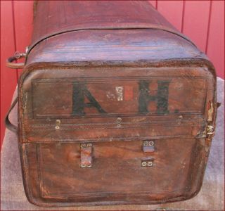  Leather Trunk Suitcase Travel Philip Corbin Cabinet Lock 1880