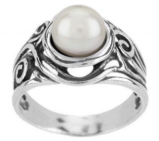 Or Paz Sterling Cultured Pearl Scroll Design Ring   J273465
