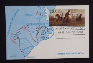  Anniversary 1781 Battle of Cowpens First Day of Issue Cowpens SC PLC