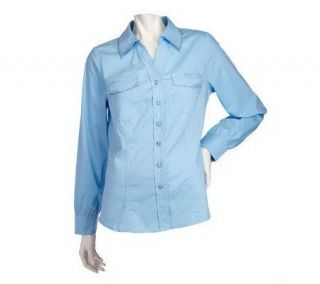 Grand Ole Opry Stretch Poplin Button Front Shirt with Rhinestones 
