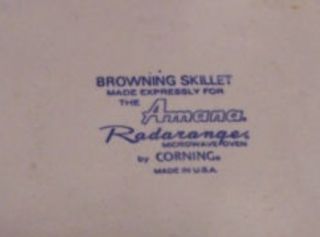 Corning Amana Radarange Browning Skillet w Side Handles