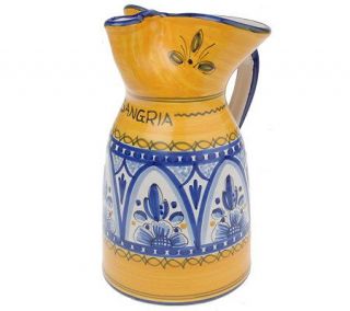 Spanish Handpainted Ceramic Yellow & Blue Sangria Pitcher —
