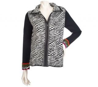 Susan Graver Animal Jacquard Zip Front Sweater Jacket —