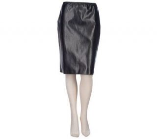 Susan Graver Faux Leather Knee Length Slim Skirt w/ Back Zipper
