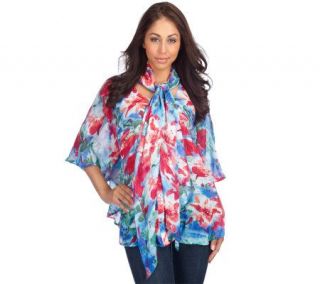 George Simonton Floral Print Button Front Chiffon Blouse with Scarf 