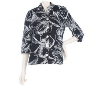 Susan Graver Floral Print Cotton Jacket with Mandarin Collar