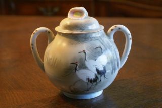 Vintage Red Crowned Sand Hill Crane Japanese Teapot Tea Set Cup Saucer