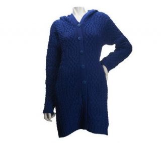 Aran Craft Merino Wool Button Front Hooded Cardigan   A218915