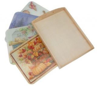 Tuftops Four Seasons Set of 4 Glass Cutting Boards w/Wooden Tray