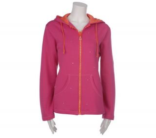 Quacker Factory Sparkle & Shine Hooded Zip Front Sweatshirt — 