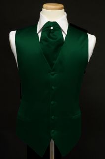 New Hunter Green Satin Tuxedo Tux Vest Ascot Cravat Tie