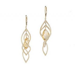 Double Wave Design Gemstone Dangle Earrings 14K Gold —