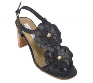 Isaac Mizrahi Live Stacked Heel Flower Detail Sandals   A200871
