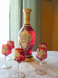 Venetian Bohemian 18kt Gold Painted Glass Liquor Set