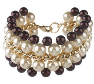 Kenneth Jay Lanes Woven Chain Simulated Pearl Bracelet —