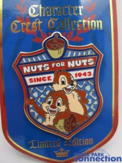 Disney Le 1500 Character Crest Chip N Dale Nuts for Nuts 2008 Pin