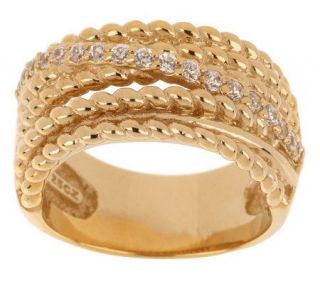 Diamonique 18K Gold Clad Textured Rope Design Band Ring —