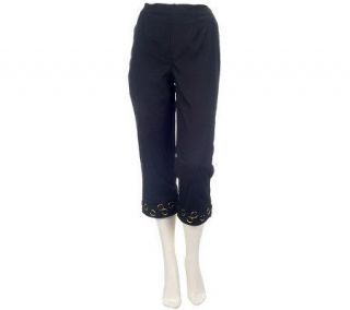 Denim & Co Classic Waist Stretch Twill Crop Pants with Gold Rings 