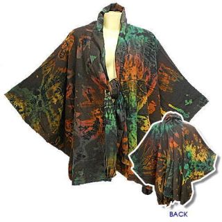 Boho Hippy Gypsy Tie Dye Cotton Tie Front Oversized Baywing Cloak