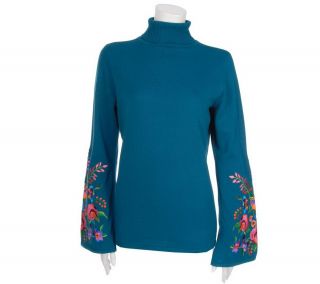 Linea by Louis DellOlio Embroidered Turtleneck with Bell Sleeves