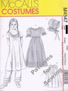 Pattern Costume Pioneer Girl Chemise Bloomers Sz 3 6 NE