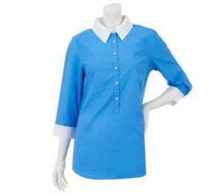 Denim & Co. 3/4 Sleeve Color Block Hi Low Hem Tunic Big Shirt 