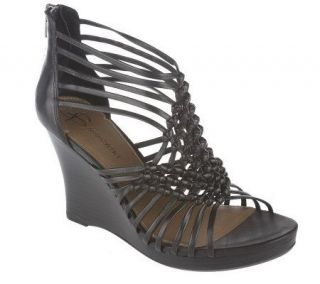 Makowsky Leather Multi Strap Wedge Sandals w/ Zip Back —