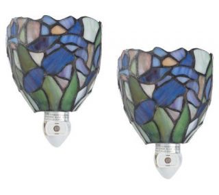 Tiffany Style Set of 2 Iris Design Nightlights with Sensors — 