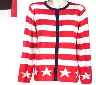 Susan Graver Stars and Stripe Cardigan Sweater —