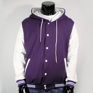  New Hoodie Varsity Baseball Jacket Purple White Size M Quality Cotton