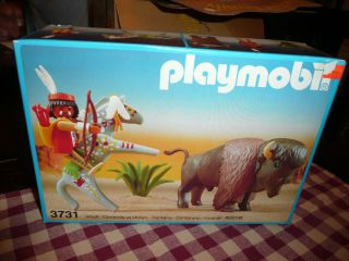 Vintage Playmobil Set 3731 Western Native American Indian Buffalo